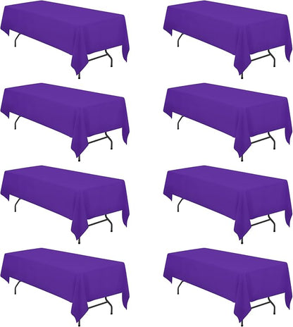 BRILLMAX 8 Pack Purple Tablecloths 60x126 Inch for 8ft Rectangle Tables | 150 GSM Polyester Fabric, 15" Standard Drop, Water, Stain & Wrinkle Resistant Cloth Cover for Wedding Reception Banquet Party