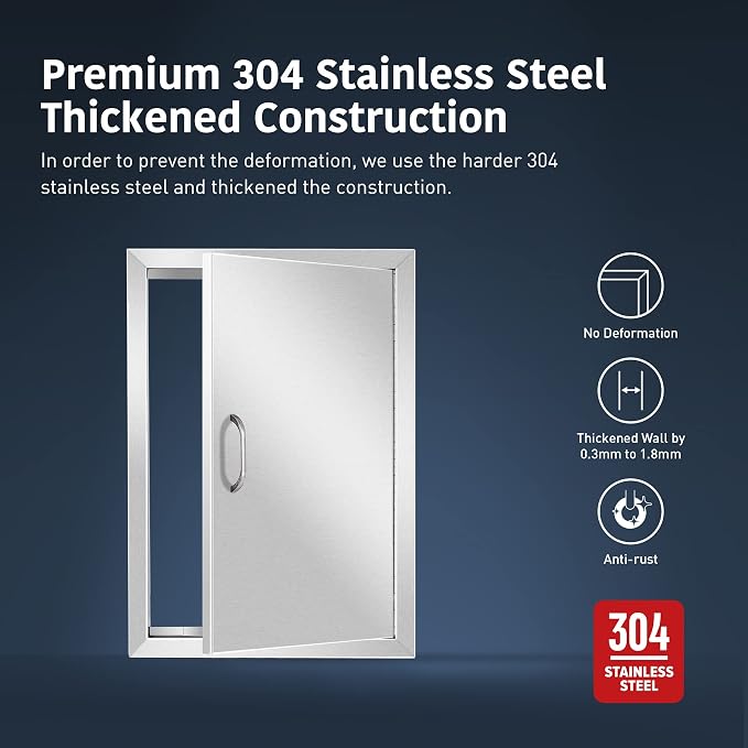 Anfrere 17" W x 24" H Outdoor Kitchen Door, Premium 304 Stainless Steel | Single BBQ Panel Access Door for Outside Kitchen Commercial Grilling Station, Oven, Storage Cabinet
