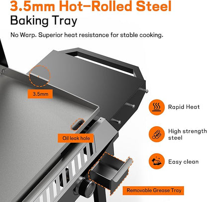 Veralune 3 Burner Outdoor Propane Gas Stove with Griddle, Ignition & Side Shelves, 225,000 BTU Powerful Stand Cooker for Backyard Patio Cooking Home Brewing Canning Turkey Frying