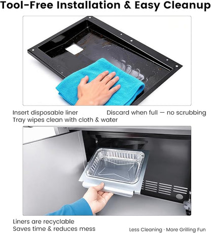 69804 Grease Tray & 67047 Catch Pan for Weber Spirit 300 Series Gas Grills, Front-Control: E/S-310 · 320 · 330, Drip Tray with 10 Pack Aluminum Foil Liner, Replace Weber 69804 67047