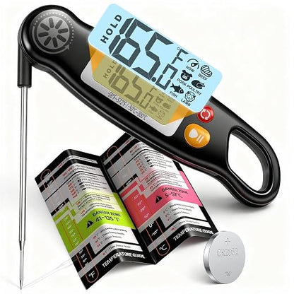 Meat Thermometer Digital - Instant Read Food Thermometer with Backlight for Cooking Grilling Baking Kitchen Candy BBQ Oil Liquid, Backlit Display, Battery Included