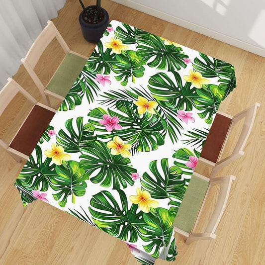 Palm Leaves Decorative Rectangle Table Cloth Hawaii Green Tropical Leave Flower Rectangle Polyester Table Cloths Kitchen Table Cover for Dining BBQ Picnic Coffee Table 52" x 70" 4-6 Seats
