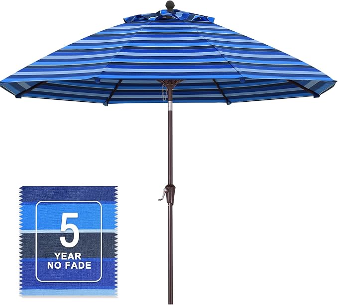 MASTERCANOPY 9ft Olefin 5-Year-Non-Fading Patio Umbrella Navy Multi-Stripes | UV/Water/Fade-Resistant Canopy, Vented Top, 8 Fiberglass Ribs – Ideal For Deck, Yard, Market