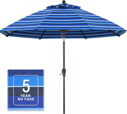 MASTERCANOPY 9ft Olefin 5-Year-Non-Fading Patio Umbrella Navy Multi-Stripes | UV/Water/Fade-Resistant Canopy, Vented Top, 8 Fiberglass Ribs – Ideal For Deck, Yard, Market