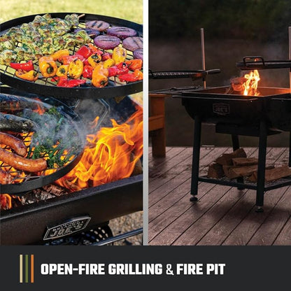 Oklahoma Joe's Firecraft Series Modular Open Fire Barrel Charcoal Grill with 480 sq. in. Cooking Area in Black & Custom-Fit Cover Bundle