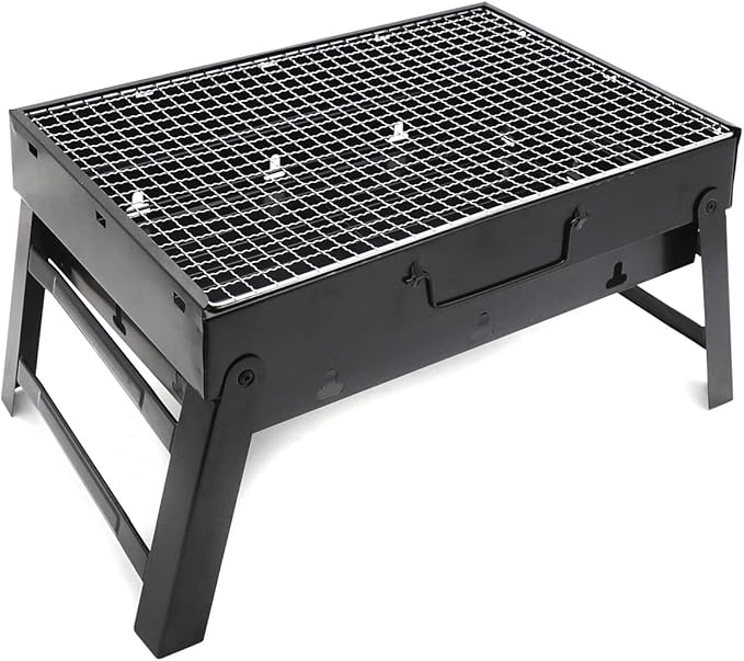SMT- BBQ Folding Barbecue Grill Portable Tabletop Charcoal Stove Shish Kabob Camping Cooking Picnic Outdoor (17inch) [P/N: ET-COOK007-BK]