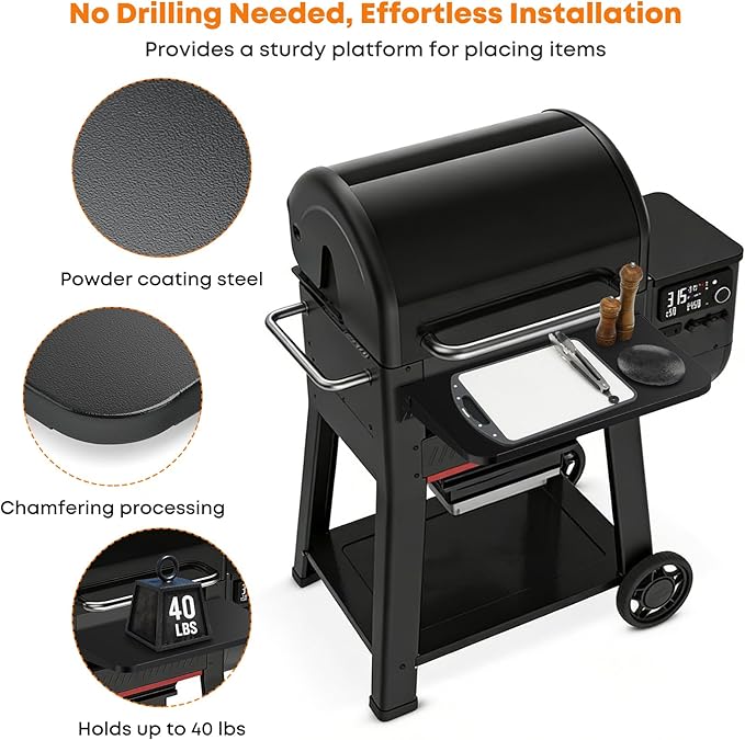 Stanbroil Folding Front Shelf for Weber Searwood 600 Pellet Grill, Grill Accessories to Add Work Space, Food Prep and Storage, 22.7" L X 12" W