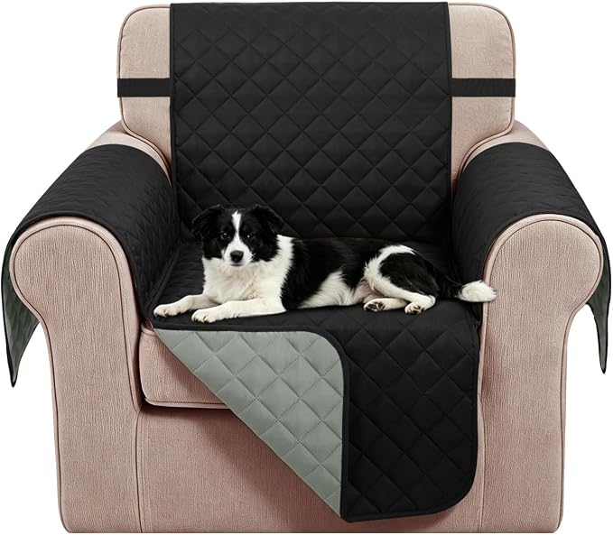 Reversible Recliner Chair Covers, 23" Chair, Black/Grey | Chair Covers for Living Room with Elastic Straps, Water Repellent, Chair Protectors Covers for Dogs