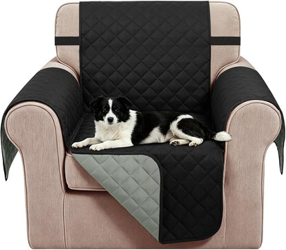 Reversible Recliner Chair Covers, 23" Chair, Black/Grey | Chair Covers for Living Room with Elastic Straps, Water Repellent, Chair Protectors Covers for Dogs