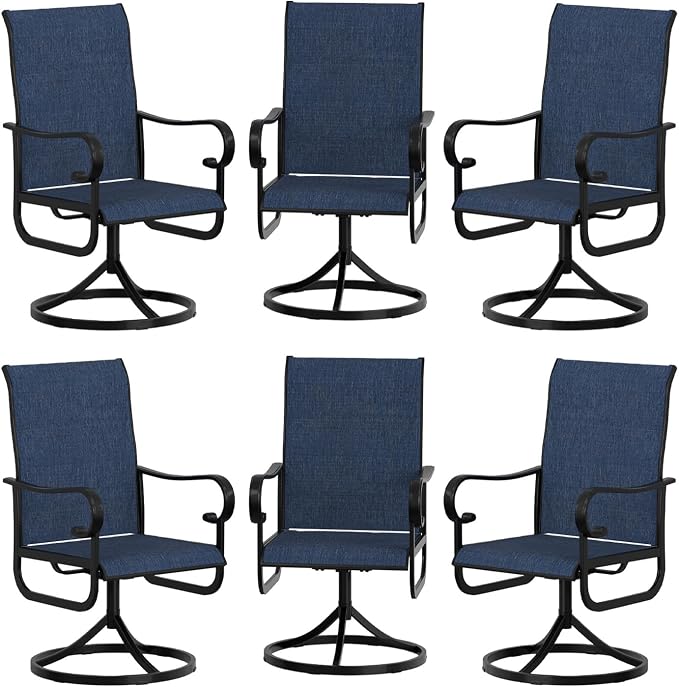 GarveeLife Patio Swivel Chair Set of 6, All-Weather Outdoor Dining Chairs with High Back, Rocker-Swivel Combo Patio Chairs for Backyard Deck Poolside, Navy Blue