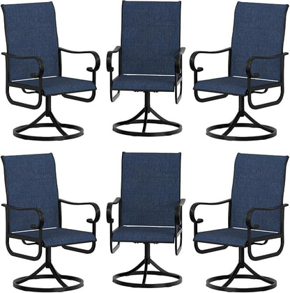 GarveeLife Patio Swivel Chair Set of 6, All-Weather Outdoor Dining Chairs with High Back, Rocker-Swivel Combo Patio Chairs for Backyard Deck Poolside, Navy Blue