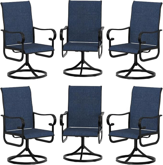 GarveeLife Patio Swivel Chair Set of 6, All-Weather Outdoor Dining Chairs with High Back, Rocker-Swivel Combo Patio Chairs for Backyard Deck Poolside, Navy Blue