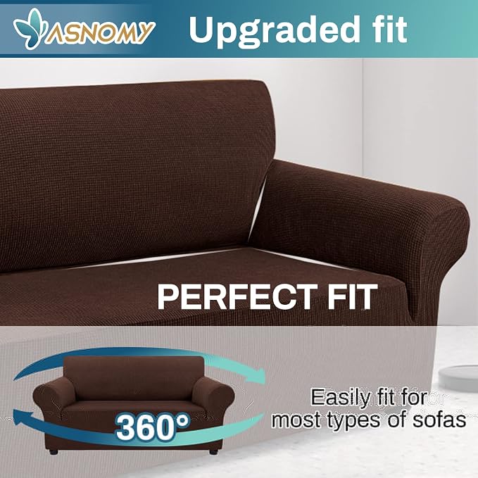 Asnomy Stretch Couch Covers Washable, loveseat Cover Slipcovers,Chocolate | 1-Piece Sofa Cover(55"-78") loveseat cover Furniture Protector Soft Jacquard,Non-Slip Elastic Bottom for Dogs & Kids