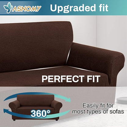 Asnomy Stretch Couch Covers Washable, loveseat Cover Slipcovers,Chocolate | 1-Piece Sofa Cover(55"-78") loveseat cover Furniture Protector Soft Jacquard,Non-Slip Elastic Bottom for Dogs & Kids