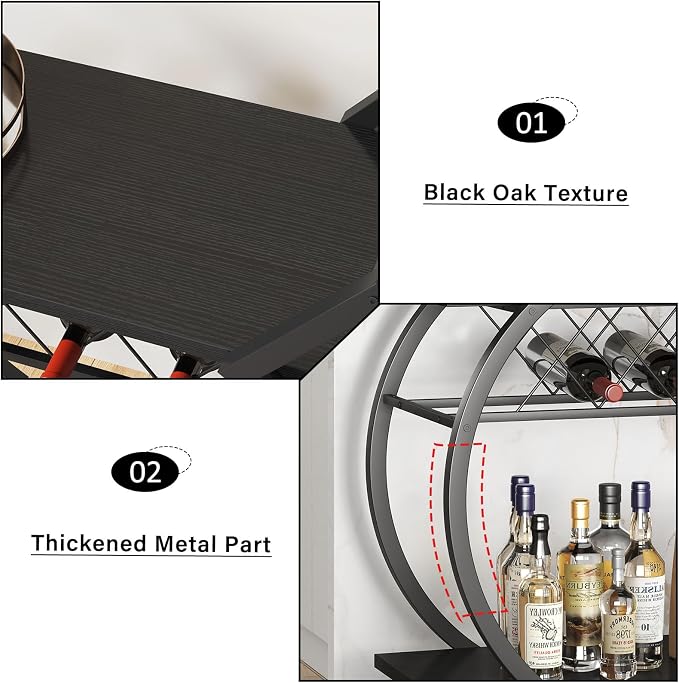 LVB Black Bar Cart with Wheels, Industrial Wine Cart with Storage for Home | Modern Bar Cart with Wine Rack, Beverage Rolling Kitchen Serving Cart, Wooden Microwave Drink Liquor Cart for Dining Room
