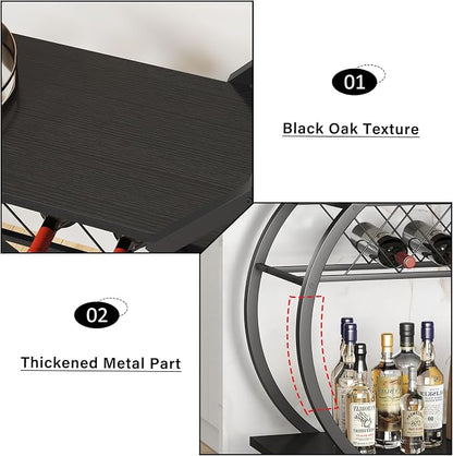 LVB Black Bar Cart with Wheels, Industrial Wine Cart with Storage for Home | Modern Bar Cart with Wine Rack, Beverage Rolling Kitchen Serving Cart, Wooden Microwave Drink Liquor Cart for Dining Room