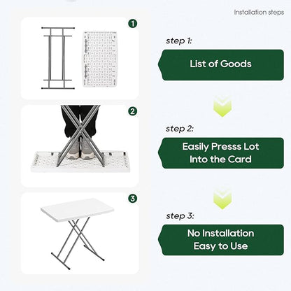BestOffice 30 Inch Picnic Table, Utility Foldable Tray Table for Small Spaces, Small Desk Adjustable Height for Party Event, Camping, White