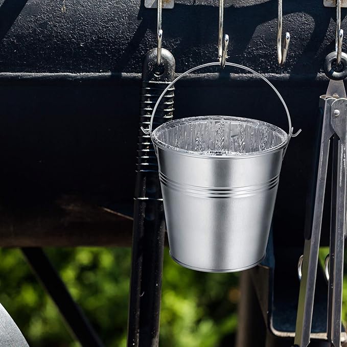 Patelai Drip Grease Bucket Can with 12 Pieces Disposable Foil Pads Grills Bucket Pads Wood Pellet Grills Replacement for Camp Wood Pellet Grill BBQ Accessories (Silver)