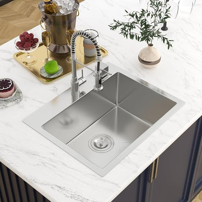 22 Drop In Bar Sink 22 x 18 Inch Kitchen Sink 18 Gauge Stainless Steel Single Bowl Topmount Handmade Sink for Outdoor, RV, 22x18x9