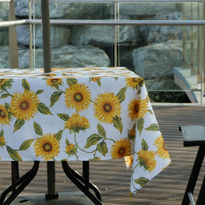 EHouseHome Outdoor Indoor 60inch SquareTablecloth with Umbrella Hole and Zipper, Waterproof Zippered Patio Table Cloths, Spring/Summer Table Covers for Backyard Circular Table/BBQs/Picnic
