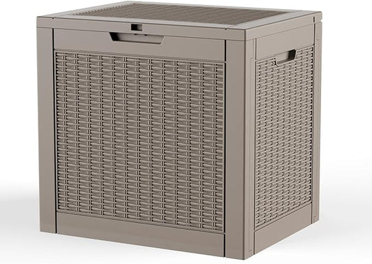 Pepe Tee 30 Gallon Deck Box, Waterproof Resin Outdoor Storage Box with Lid, All-Weather Garden Tool Organizer, Charcoal