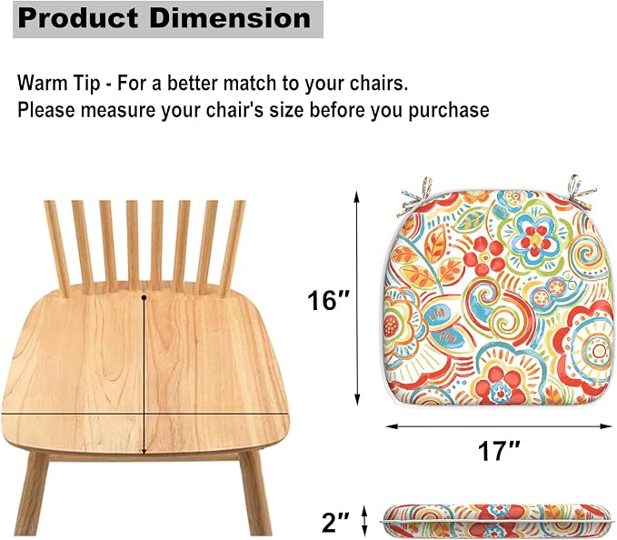 DYTXIII Set of 4 Outdoor Chair Cushions with Ties,Water Repellent Patio Chair Pads 17"x 16" for Outdoor Furniture,Round Corner Seat Cushions for Garden Yard Kitchen Flower Red