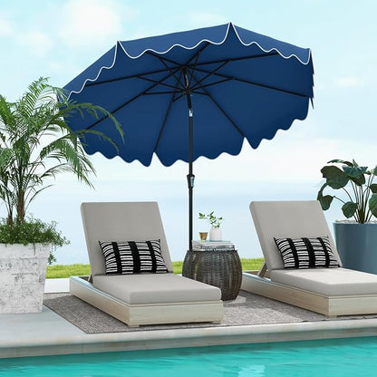 Tangkula 9Ft Patio Umbrella with Crank, 2-Tier Outdoor Umbrella with Push Button Tilt, Sun-Protective Canopy, 8 Ribs, Scalloped Patio Umbrella for Outdoor Beach Deck Pool Table (Blue)