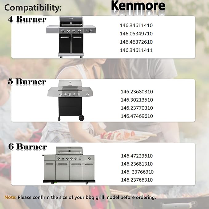 Hiorucet Grill Replacement Parts for Kenmore 6 Burner 146.23681310 146.47223610 146.23766310 Gas Grill Models. Grill Burner Tube, Heat Plate Tent Shield, Carryover Tube Replacement Kit.