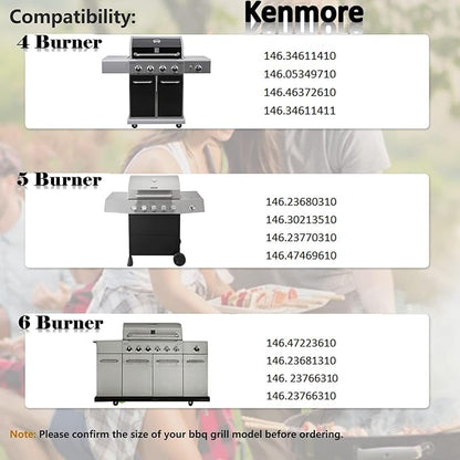 Hiorucet Grill Replacement Parts for Kenmore 6 Burner 146.23681310 146.47223610 146.23766310 Gas Grill Models. Grill Burner Tube, Heat Plate Tent Shield, Carryover Tube Replacement Kit.