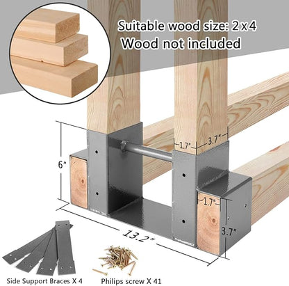 MOFEEZ Outdoor Firewood Log Storage Rack 2x4 Bracket Kit, Fireplace Wood Storage Holder, Adjustable to Any Length - Grey, Two Bases