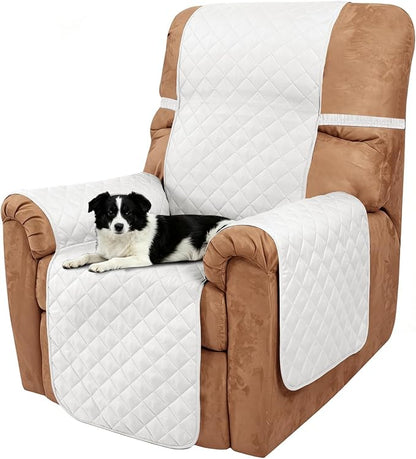 Reversible Chair Covers for Recliner Oversized, White/White | Recliner Oversized Covers for Living Room with Elastic Straps, Water Repellent, Chair Protectors Covers for Dogs