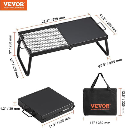 VEVOR Folding Campfire Grill, Heavy Duty Steel Mesh Grate, 22.4" Portable Camping Grates Over Fire Pit, Camp Fire Cooking Equipment with Legs Carrying Bag, Grilling Rack for Outdoor Open Flame Cooking