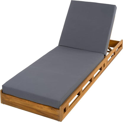 Merax Patio Chaise Lounge with Adjustable Backrest & Cushion, Acacia Wood Recliner Chair with Teak Finish for Backyard Pool Garden