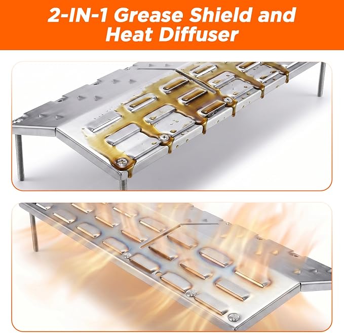 Universal Grill Burner Covers, Stainless Steel Adjustable Grill Heat Plates, Flame Tamer for Gas Grills, Grill Replacement Parts for Charbroil Nexgrill, BBQ Heat Shield