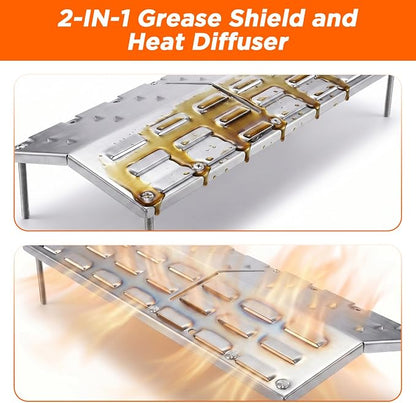 Universal Grill Burner Covers, Stainless Steel Adjustable Grill Heat Plates, Flame Tamer for Gas Grills, Grill Replacement Parts for Charbroil Nexgrill, BBQ Heat Shield