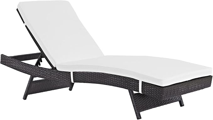 Modway Convene Wicker Rattan Outdoor Patio Chaise Lounge Chairs in Espresso White - Set of 6