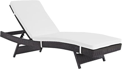 Modway Convene Wicker Rattan Outdoor Patio Chaise Lounge Chairs in Espresso White - Set of 6