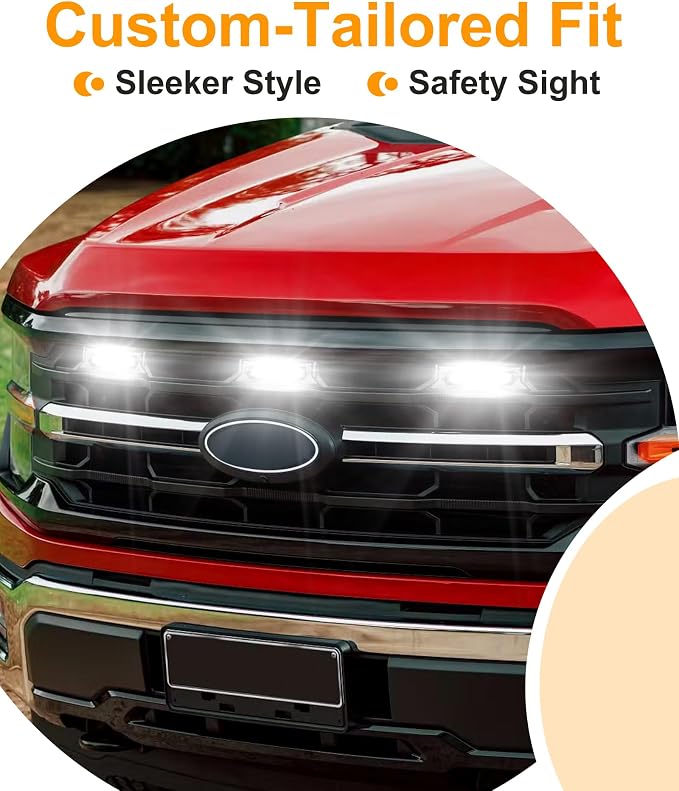 LED Grill Lights for Ford F150 2024-2026 Accessories XLT Only, White | Direct-Snap F150 Front Grille Marker Lights, OEM-Style Fit, IP68 Waterproof, Raptor-Style Front-End Upgrade, Off-Road Ready