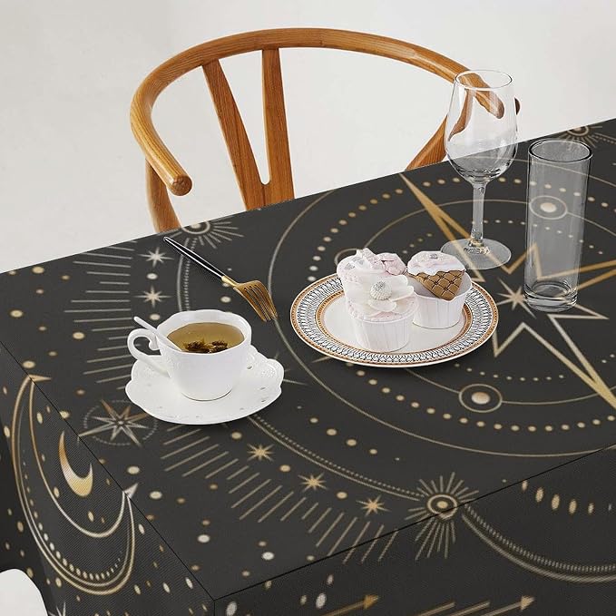 Vintage Tarot Moon Tablecloth Boho Mystical Crescent Moon Phases Star Galaxy Space Table Cloth Water Resistant Wipeable Table Cover for Picnic Party Holiday Kitchen Dinner Table 60"x120"