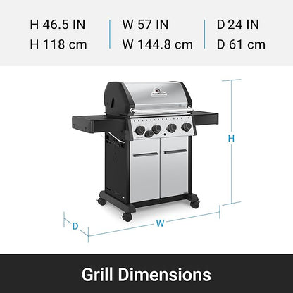 Broil King 865367 Crown S 440 4-Burner Natural Gas Grill in Stainless Steel with Side Burner