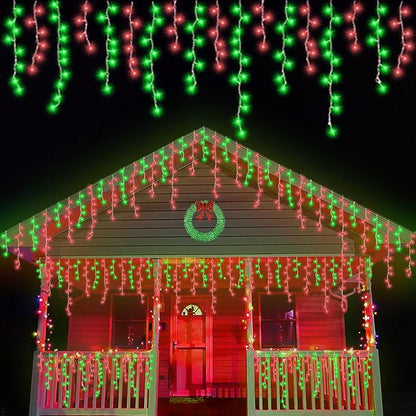 YEGUO 66ft 800 LED Red and Green Icicle Lights Outdoor Waterproof, 160 Drops Icicle String Lights Connectable, 8 Modes Icicle Christmas Lights with Memory Timer