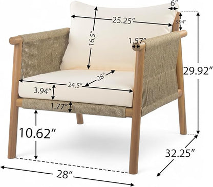 Christopher Knight Home Posey Acacia Wood Lounge Chair Outdoor Set of 2 with Removable Cushion, Solid Wood Patio Accent Chair, Patio Furniture Set Sofa Chair, Teak+Beige