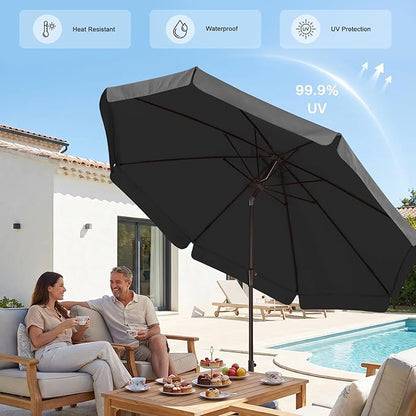 ABCCANOPY 10ft Scalloped Patio Umbrella, Outdoor Table Umbrella with Tilt and Crank, Fiberglass Ribs Deck Umbrella for Patio, Pool, Garden, Picnic (Dark Gray)