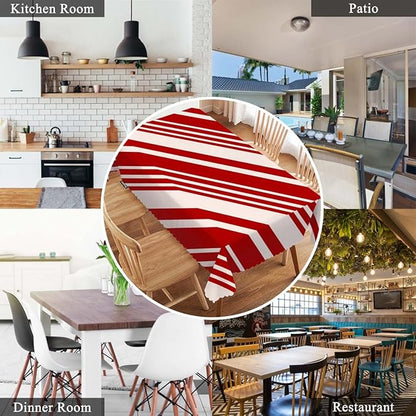 Swono Tablecloth 52"X70" Red and Cream Stripes, Christmas Pattern Candy Cane Lines Rectangle Table Cover Anti-Oil Tablecloth for Dining Tables, Parties, Wedding and Banquet Decoration
