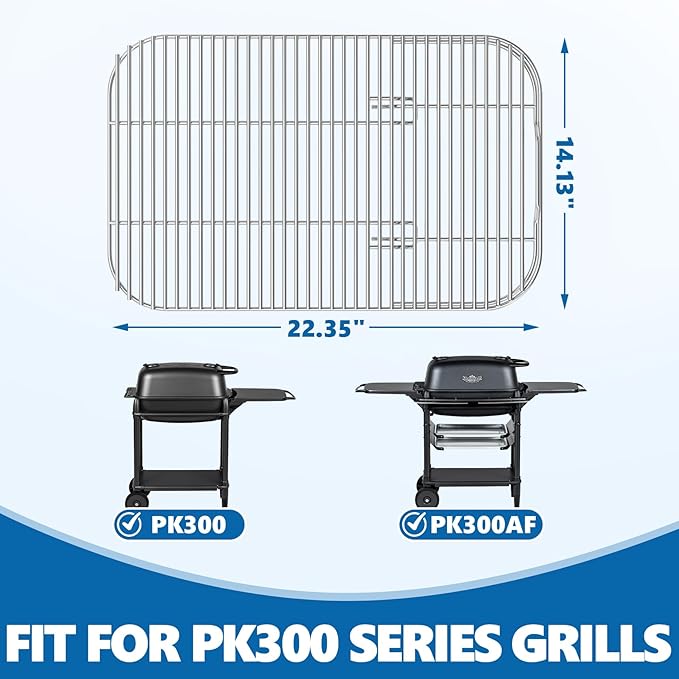 SafBbcue Stainless Steel Hinged Cooking Grid for PK300 Grill Smoker, Cooking Grate for PK300AF Grills Smoker Accessories with Lift Tab 304 Grade Stainless Steel Grill Grate for PK300, 22.35" x 14.13"
