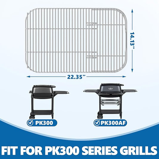 SafBbcue Stainless Steel Hinged Cooking Grid for PK300 Grill Smoker, Cooking Grate for PK300AF Grills Smoker Accessories with Lift Tab 304 Grade Stainless Steel Grill Grate for PK300, 22.35" x 14.13"