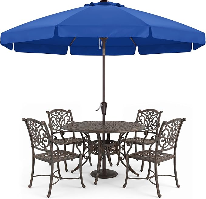 ABCCANOPY 10FT Scalloped Patio Umbrella Table Market Umbrella, Blue | Durable 8 Sturdy Fiberglass Ribs, Push Button Tilt and Crank, UV Protection Waterproof Outdoor Umbrella, Valance Style