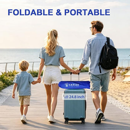 AMMSUN 6ft Folded Portable Travel Beach Umbrella with Sand Anchor Tilt Air vent UPF 50+UV Protection Fit In Suitcase Compact Foldable Telescopic umbrellas for Patio Garden Beach Pool Blue