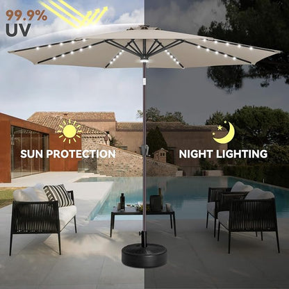 Solar Patio Umbrella with Centre Light, 10 ft Taupe | 40 LED Lights, UV Protection, Solar Outdoor Umbrella for Porch, Deck, Pool, Table, Garden, Provides Evening Lighting