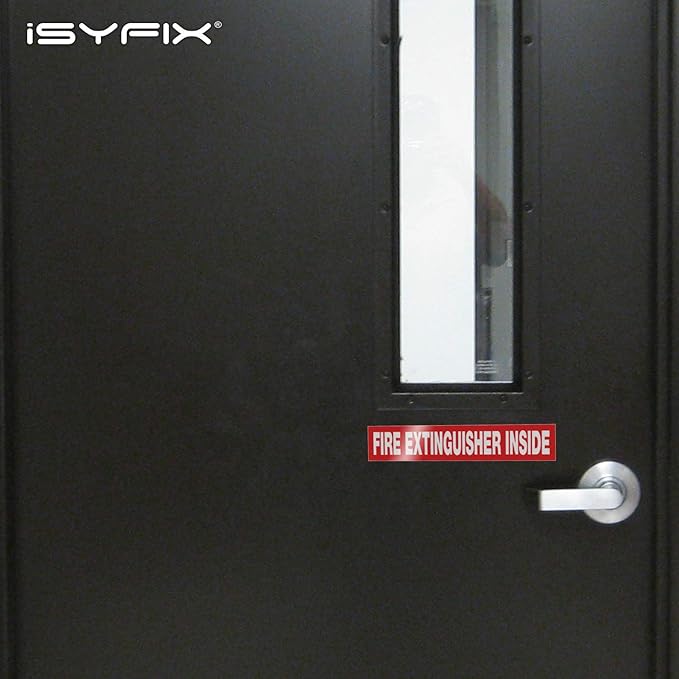 iSYFIX Fire Extinguisher Inside Sticker Sign – 10 Pack 9x1.7 Inch – Self-Adhesive Reflective Vinyl Decals, Laminated UV, Weather, Scratch, Fade Resistance, for Cars, Trucks, Trailers & Vehicles